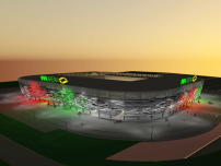 Dank technischer Weiterentwicklungen im Bereich LED lsst sich die Stadionfassade in allen Farben des sichtbaren Spektrums illuminieren und jedes Element einzeln steuern. 