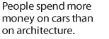 People spend more money on cars than on architecture.