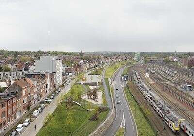 Blick von Norden auf den Park Belle Vue in Leuven