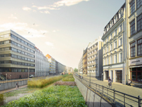 Perspektive Friedrichsgracht mit Pflanzen-/Kiesfilter,  realities:united/Flussbad Berlin e.V.