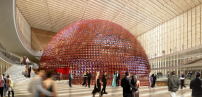 Eine rote Hülle soll den modernisierten Opernsaal umgeben 