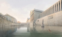 Visualisierung: Flussbad Berlin, Schwimmbereich bei der James-Simon-Galerie 