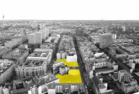 Luftbild vom Checkpoint Charlie mit den betreffenden beiden Grundstücken 