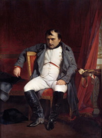 Napoleon I. sitzt 1814 auf einem erstaunlich unprtentisen Stuhl nach Empfang der Nachricht vom Einzug der Verbnndeten in Paris; Gemlde von Paul Delaroche 