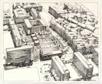 Der Entwurf von Hans-Dietrich Wellner aus dem Jahr 1969 fr den Sachsenplatz mit Informationszentrum 