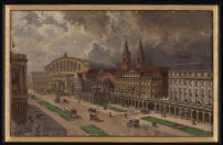 Brix + Genzmer: Wettbewerb Groß-Berlin 1910, Verbreiterung der Königsgrätzer Straße zu einer Bahnhofsprachtstraße, 1. Preis, Handzeichnung 