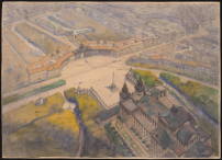 Eberstadt, Möhring und Petersen: Wettbewerb Groß-Berlin 1910, Neuer Opernplatz, Berlin, Bleistift aquarelliert auf Karton   