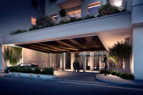 ... whrend der neugeschaffene Hauseingang im Sden ein ausladendes Vordach mit einer bis in die Lobby ragenden Kunstinstallation erhalten soll. 