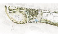 Der Lageplan zeigt auch die neue Verbindungsrampe zwischen der Innenstadt im Norden zum westlichen Parkbereich und dem Hafen im Sden. 