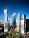 Das neue WTC von links nach rechts: Freedom Tower von SOM, Tower 2 von Norman Foster, Tower 3 von Richard Rogers, Tower 4 von Fumihiko Maki