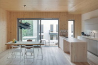 Die Wohnungen bieten lichte Innenräume mit viel Holz...