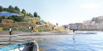 Vision fr Luganos Uferzone: Blick auf eine schwimmende Garteninsel. 