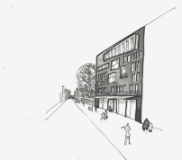 Skizze des Baugruppenhauses von Bolles+Wilson in der Frobenstraße 