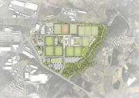 Das künftige National Football Center passt sich in die von Hängen und Ackerflächen geprägte Umgebung ein.  