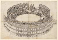 Giovanni Battista Piranesi, Colosseum in Rom aus der Vogelschau von Norden, um 1760-1770, Staatliche Museen zu Berlin, Kunstbibliothek / Dietmar Katz