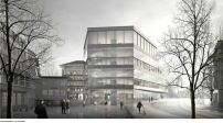 Wettbewerb Neue Bibliothek St. Gallen: 1. Preis Staab Architekten: Die neue Bibliothek vom Marktplatz aus gesehen