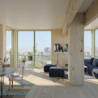 Visualisierung WoHo Berlin von Mad arkitekter, Innenansicht einer Wohnung 
