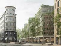 1. Preis: David Chipperfield Architects mit Atelier Loidl Landschaftsarchitekten / Blick in die Schützenstraße zwischen Pini-Haus und dem geplanten Neubau 