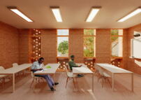 Einer der künftigen Unterrichtsräume mit offener Ziegelstruktur. 