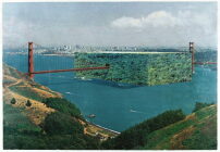 Vorschlag von Superstudio für einen „Forest Cube“ an der Golden Gate Bridge in San Francisco, 1972  