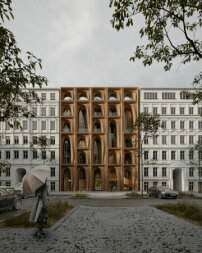 Berliner Fassade mit 3D-gedruckter Erde  