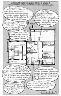 Grundrisszeichnung Funkes von einer Sozialwohnung in der Großwohnsiedlung Märkisches Viertel (Berlin), publiziert in „Der Spiegel“, Nr. 45, 2. November 1970. 
