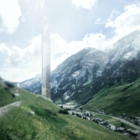 Nie gebaut: der Hotelturm von Morphosis in Vals, 2014–17 
