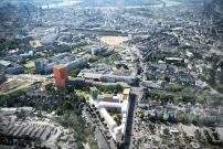 Das B 8-Center in Dsseldorf-Flingern gilt heute als stdtebauliche Fehlplanung. Auf einem Teilstck soll nun ein gemischtes Stadtquartier entstehen.