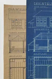 H.J. Jesse, Blaupause und Wei�kopie desselben Entwurfs eines Grundrisses f�r die MULO-Schule in Katwijk, 1909.