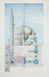 Sokollu Moschee, Istanbul, Zeichnung von Roberto Petruzzi