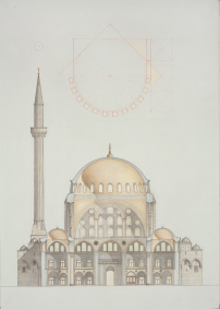 Mihrimah Sultan Moschee, Istanbul (1562-1565), Zeichnung von Augusto Romano Burelli 